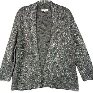 Eileen Fisher Open Front Cardigan Italian Yarn Linen Metallic Cottage Women's M